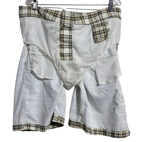 Chaps Plaid Swim Trunks Mens XL Beige White Polyester Mesh Lined Drawstring - Picture 12 of 14